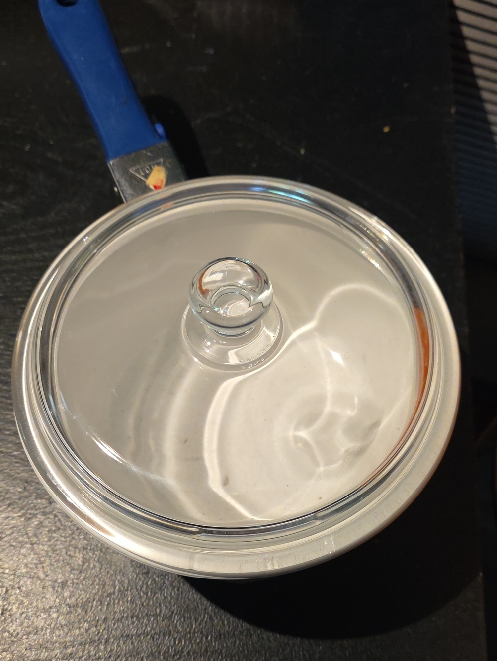 Glass-Lidded Pan with Blue Handle - Clear & Blue